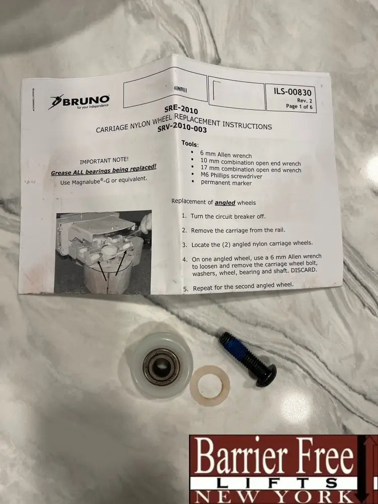 Bruno SRE-2010 Stairlift Carriage Nylon Wheel Kit Parts