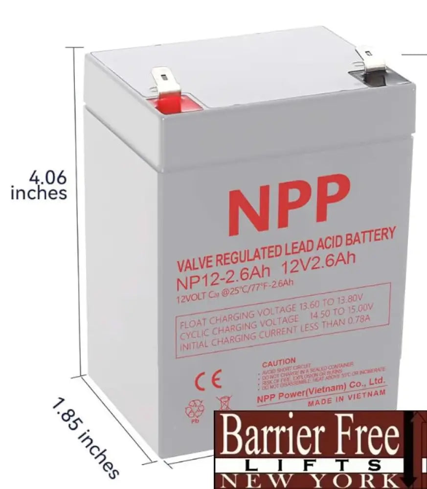 Handicare 1100 Stairlift Battery 12v/2.6amh (each)